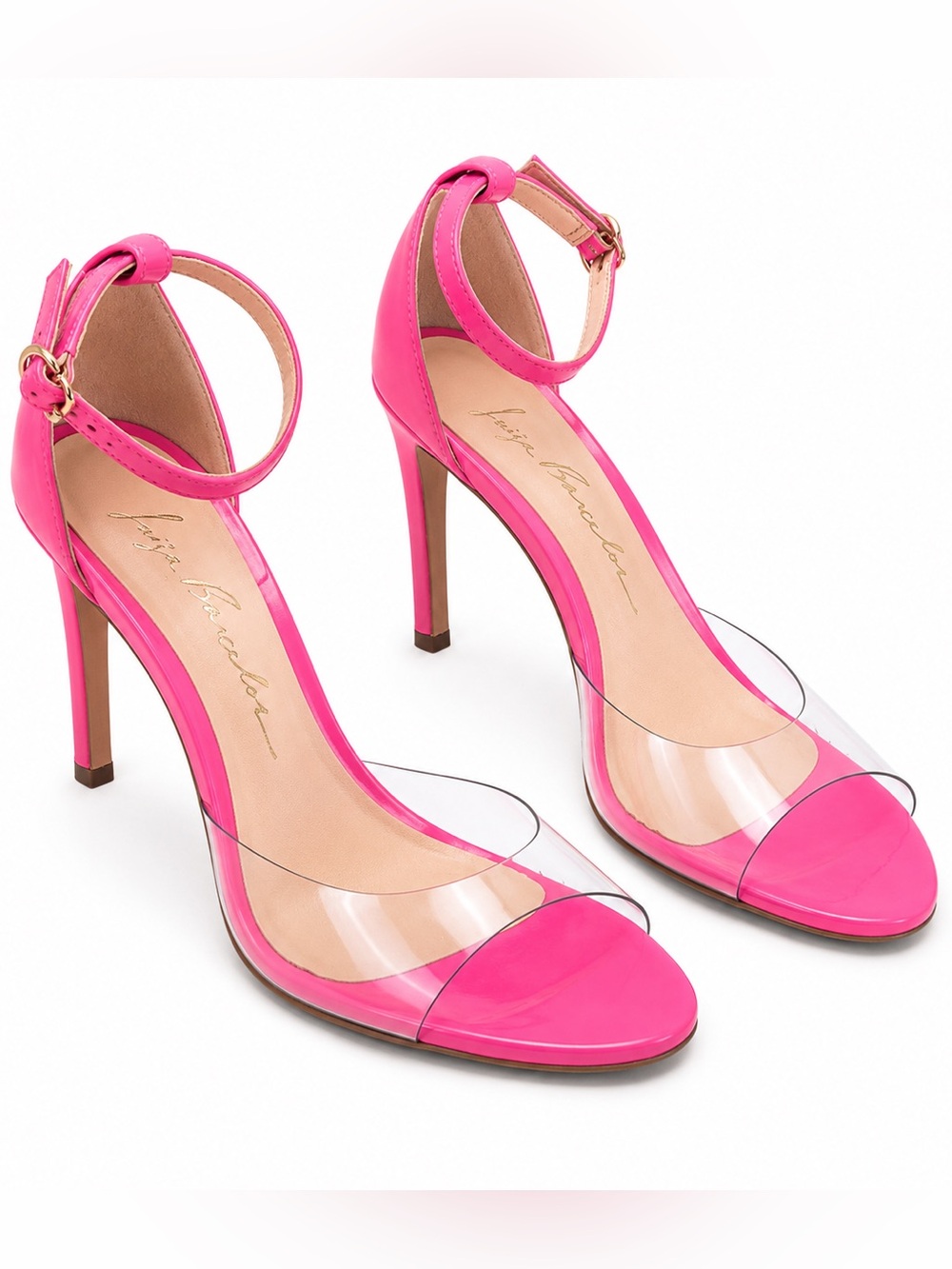 Luiza Barcelos Hot Pink Clear PVC Stiletto Heels Ankle Strap Sandals Size 10